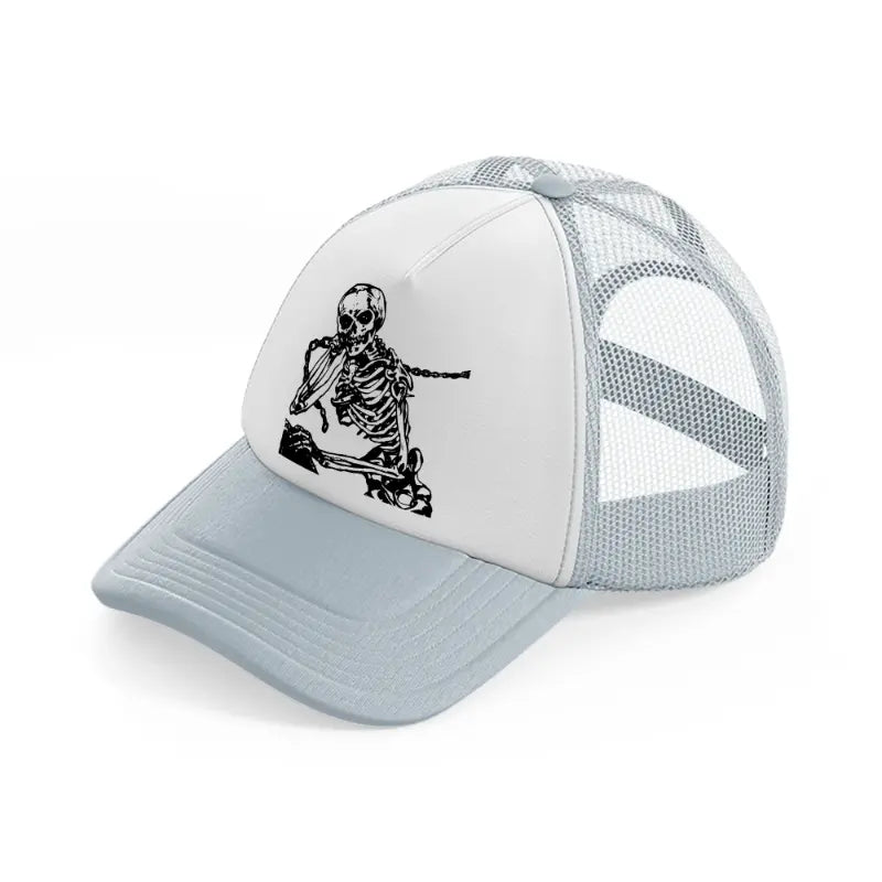 scary skeleton-grey-trucker-hat