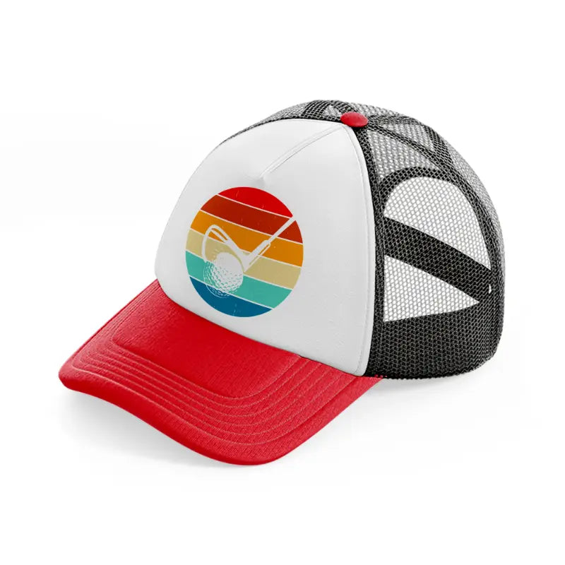 golf ball with stick retro red and black trucker hat