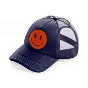 happy face red navy blue trucker hat