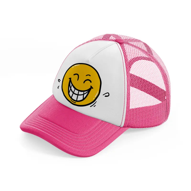 laughing smiley-neon-pink-trucker-hat