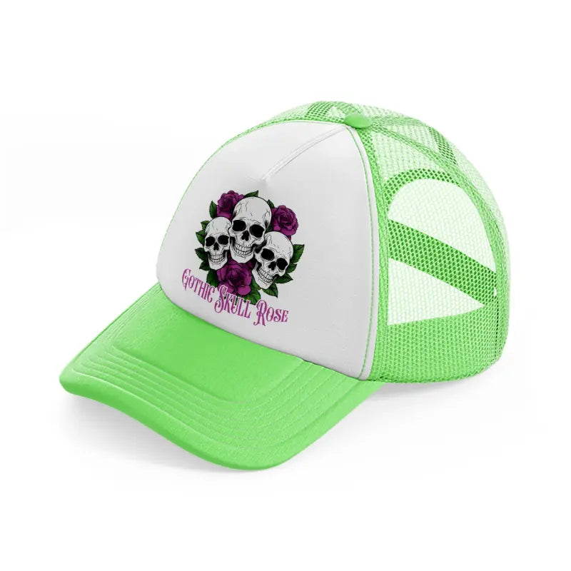 gothic skull rose-lime-green-trucker-hat