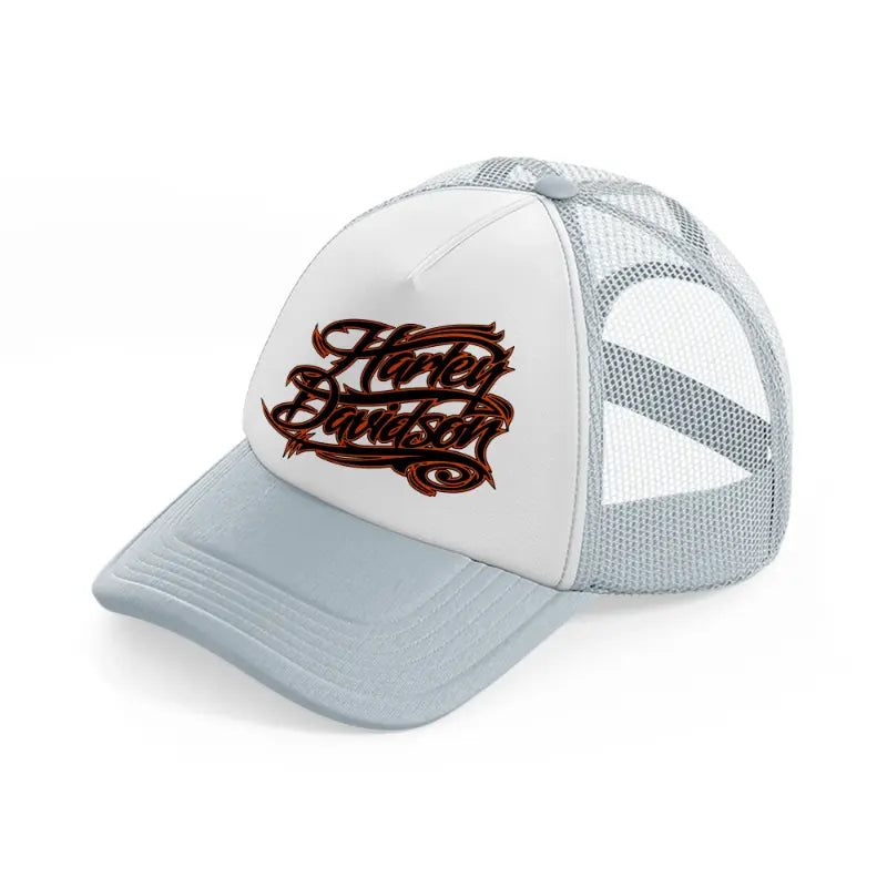 harley davidson fire font-grey-trucker-hat