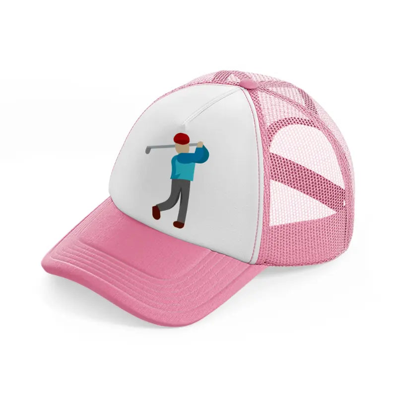 player pink and white trucker hat