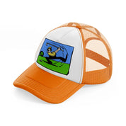 cartoon golfer-orange-trucker-hat