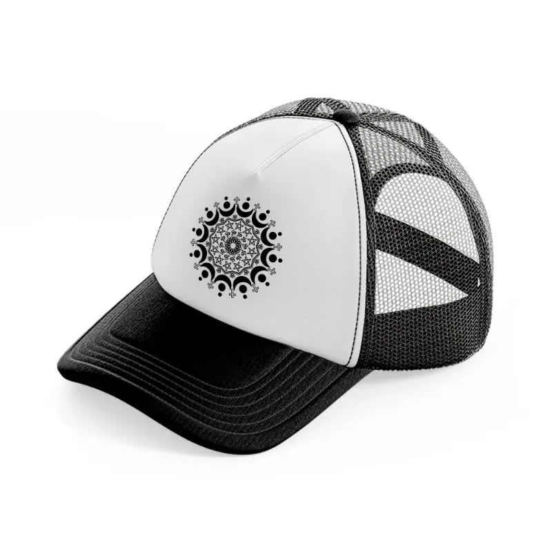 gothic mandala-black-and-white-trucker-hat
