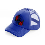 skull & roses blue trucker hat