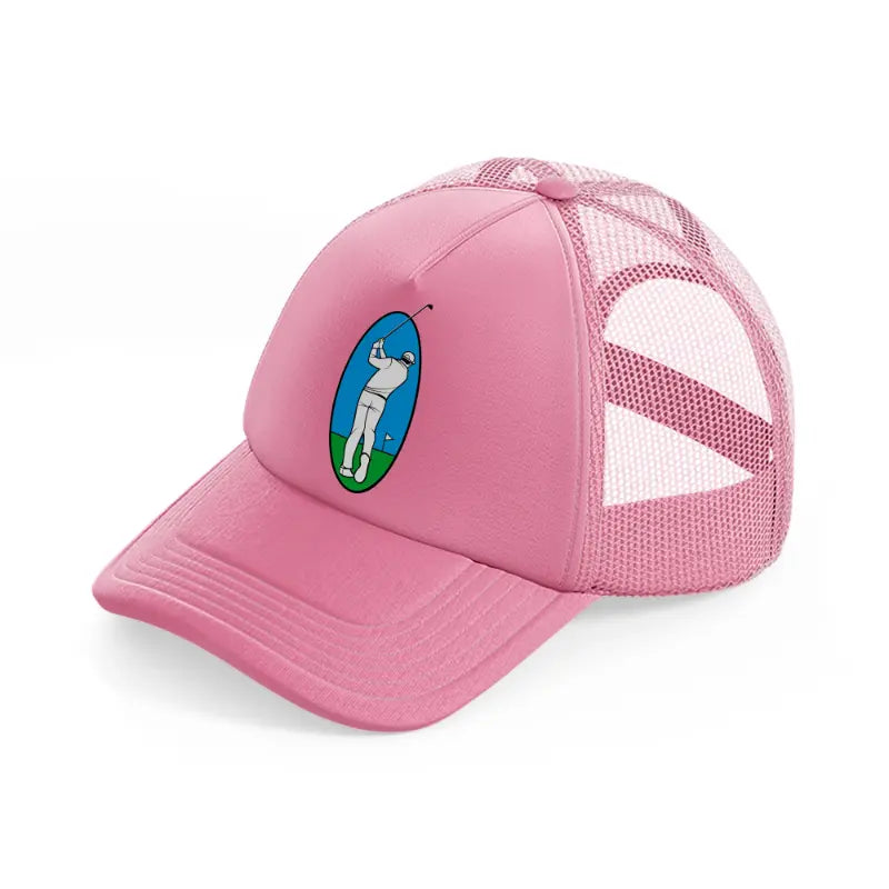 golfer taking shot-pink-trucker-hat