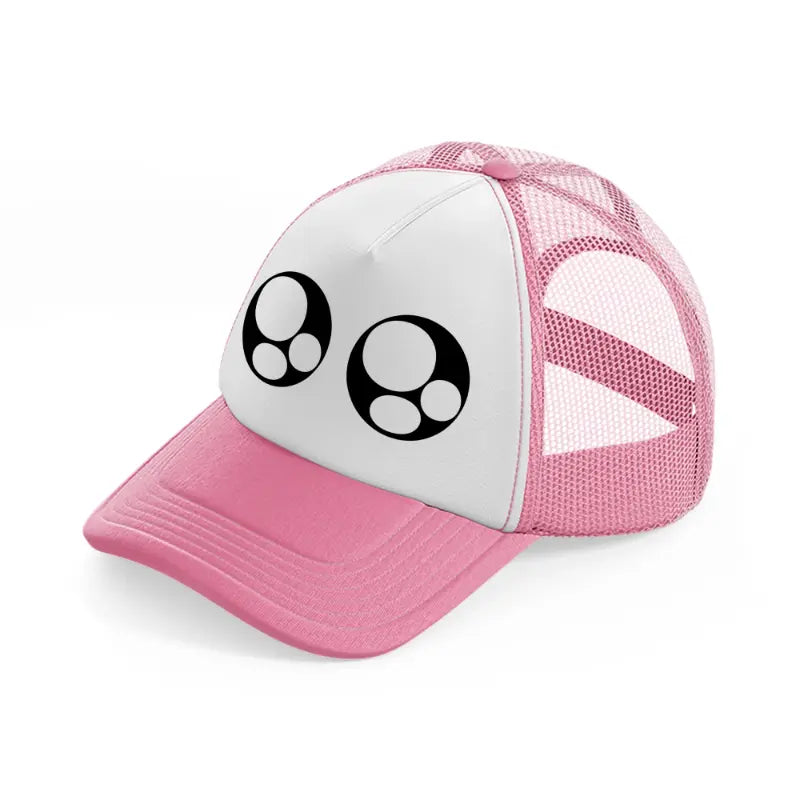 eyes pink and white trucker hat