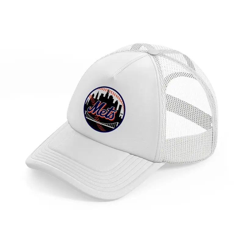 new york mets black badge-white-trucker-hat