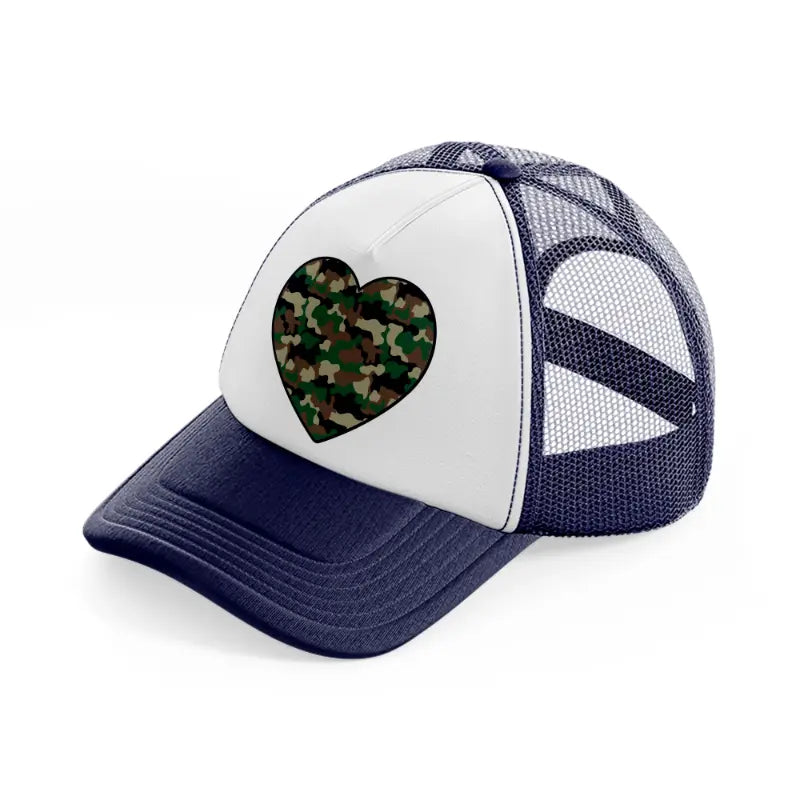 camo heart navy blue and white trucker hat