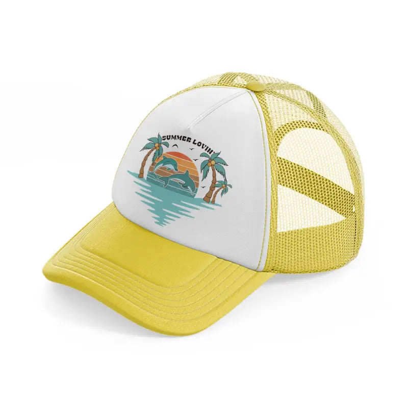 summer lovin dolphins-yellow-trucker-hat