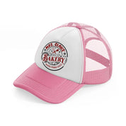 mrs claus bakery-pink-and-white-trucker-hat