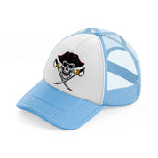 pirates skull mascot swords-sky-blue-trucker-hat