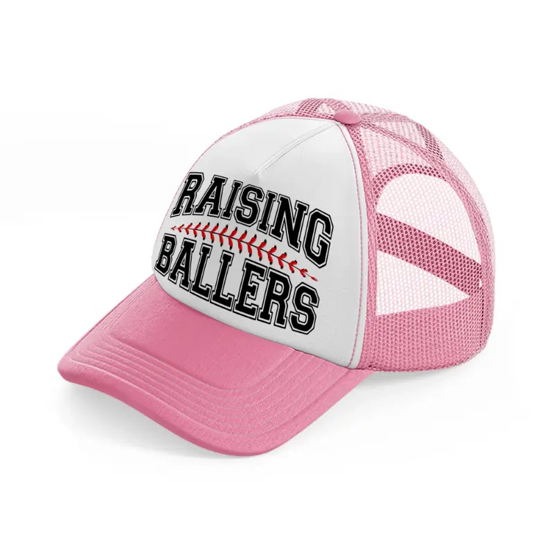 raising ballers pink and white trucker hat