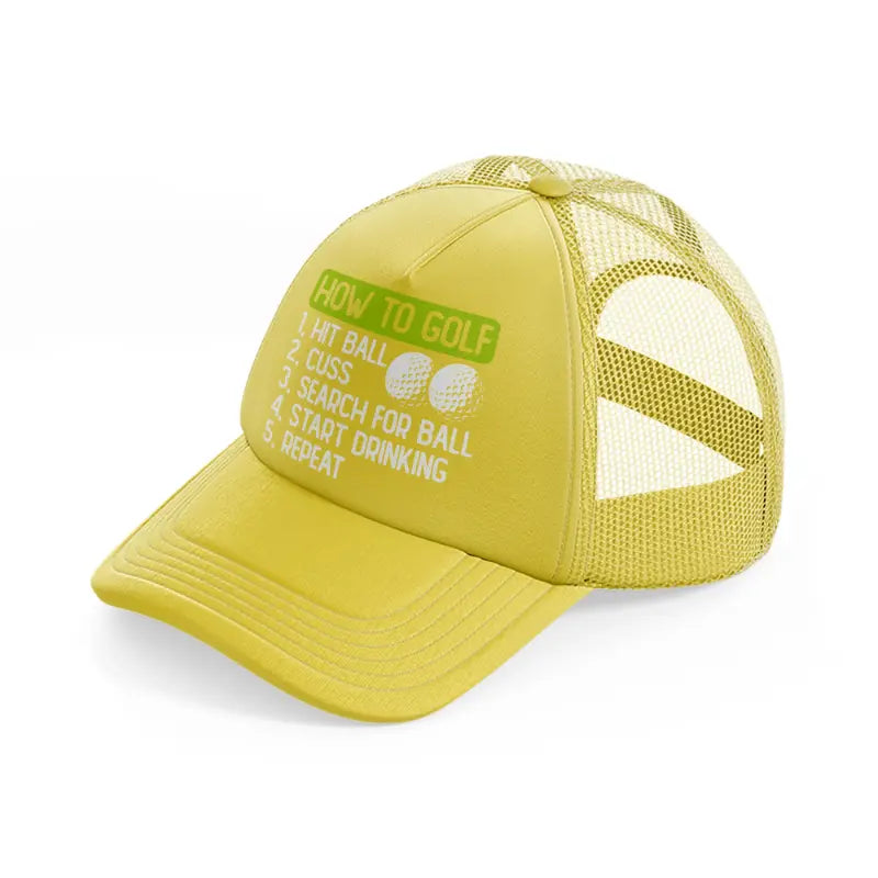 how to golf green-gold-trucker-hat