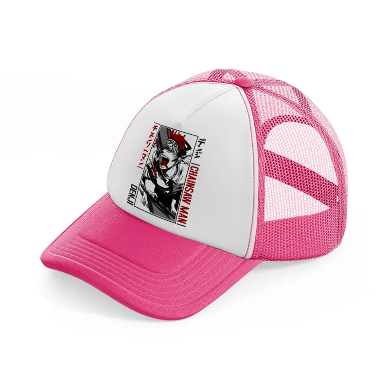 denji chainsawman-neon-pink-trucker-hat