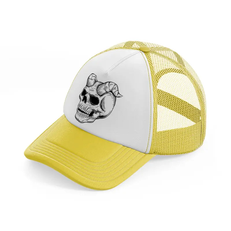 demon's skull yellow trucker hat