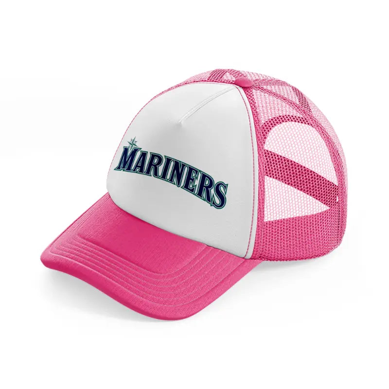mariners emblem-neon-pink-trucker-hat