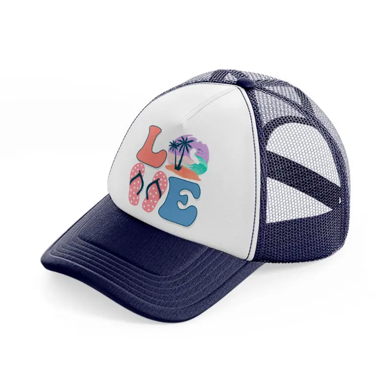 love sublimation navy blue and white trucker hat