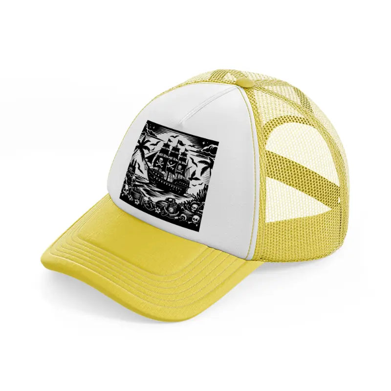 ship b&w yellow trucker hat