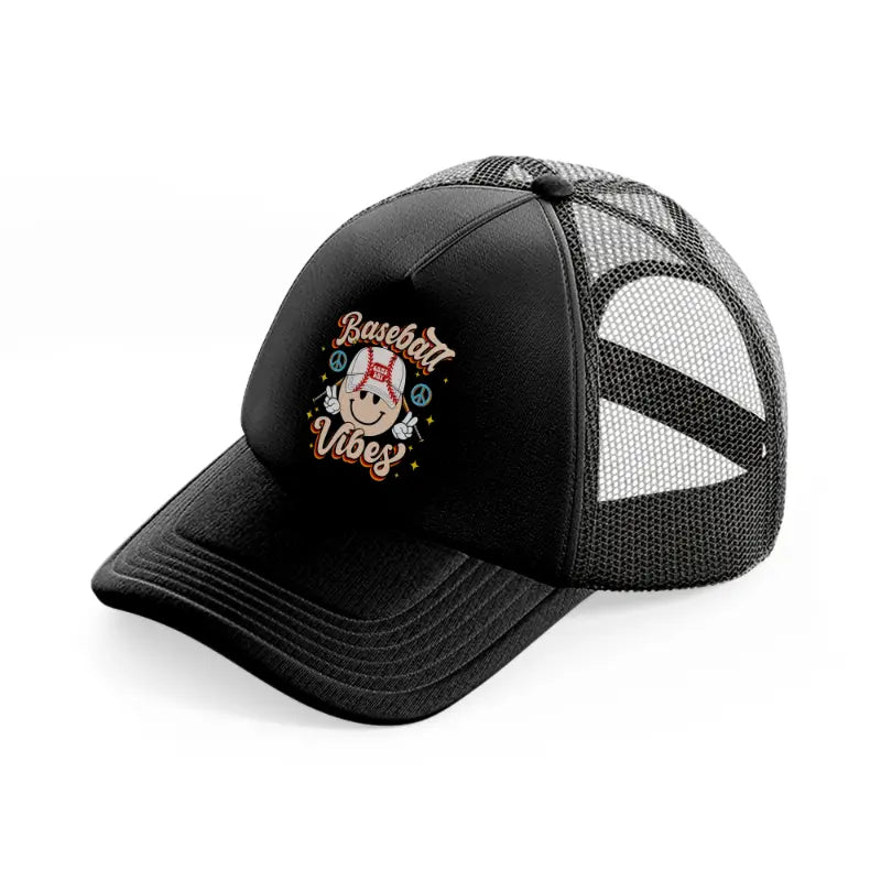 baseball vibes smiley-black-trucker-hat
