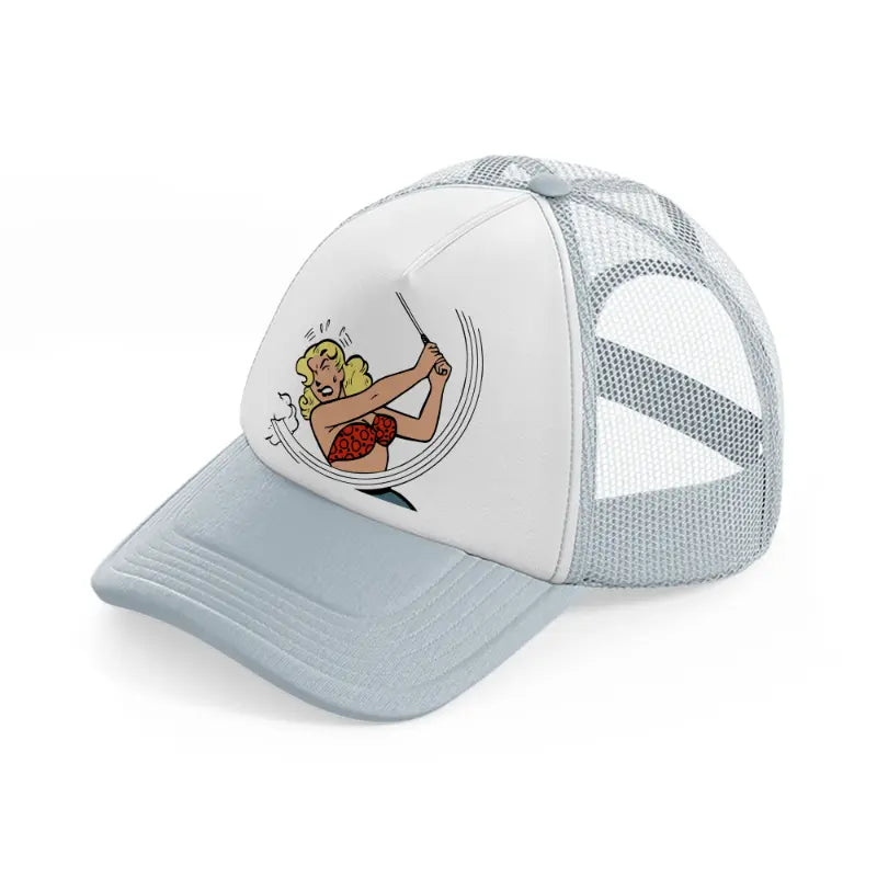 girl golfer-grey-trucker-hat