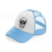 skull gangster with cap-sky-blue-trucker-hat
