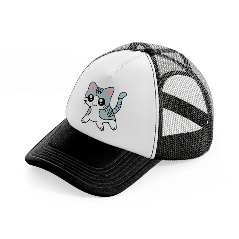 grey kitten black and white trucker hat