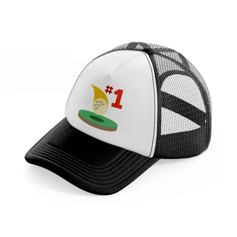 hole in one-black-and-white-trucker-hat