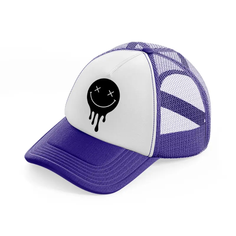 black melt smiley-purple-trucker-hat