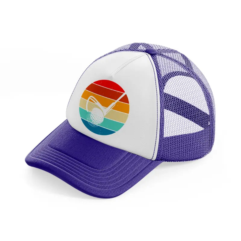 golf ball with stick retro purple trucker hat