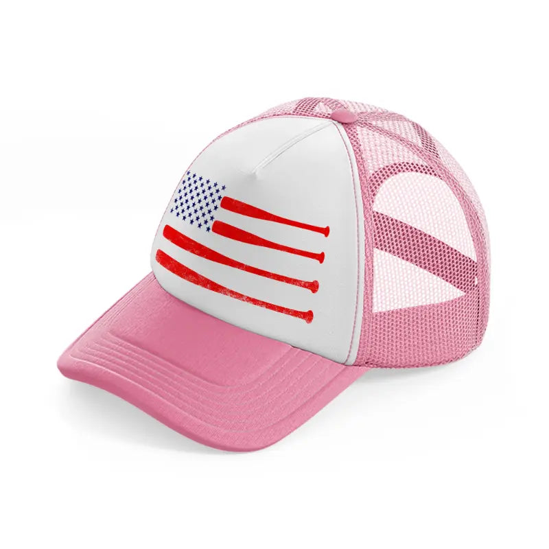 baseball american flag-pink-and-white-trucker-hat