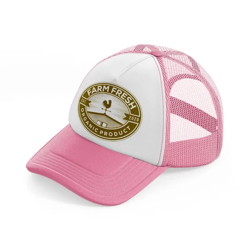 farm fresh organic product-pink-and-white-trucker-hat