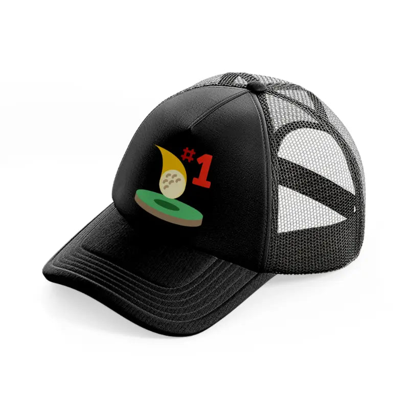 hole in one-black-trucker-hat