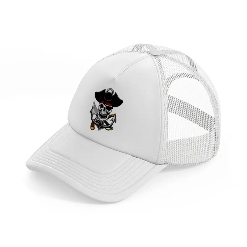 pirates skull anchor white trucker hat