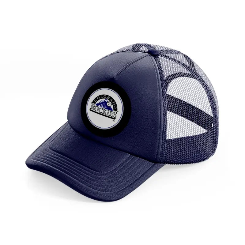 colorado rockies black badge-navy-blue-trucker-hat