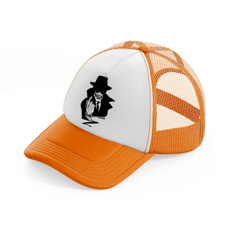 man with hat orange trucker hat