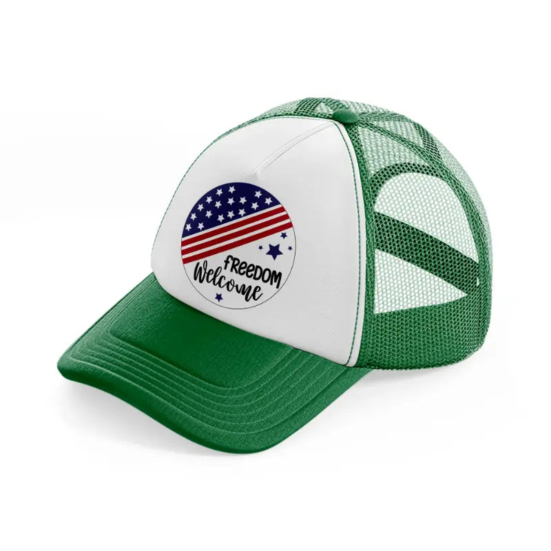 freedom  welcome-01-green-and-white-trucker-hat