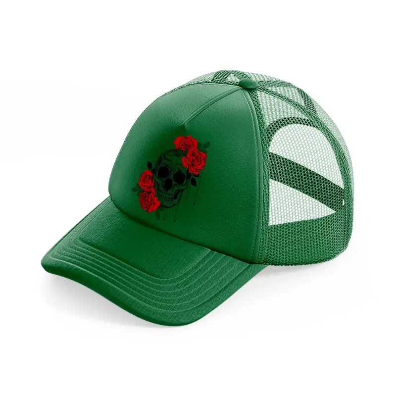 skull roses-green-trucker-hat
