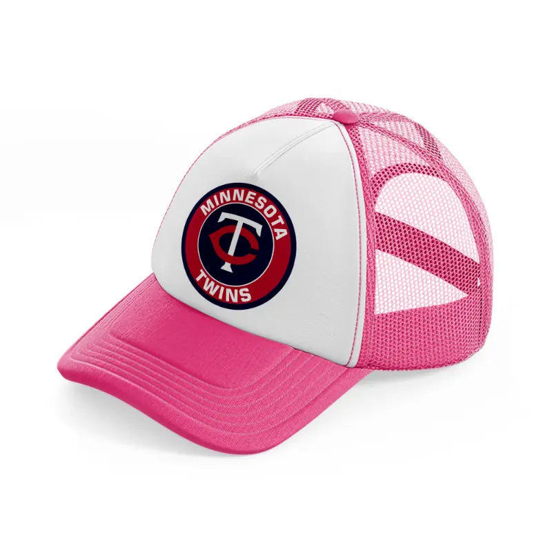 minnesota twins badge-neon-pink-trucker-hat