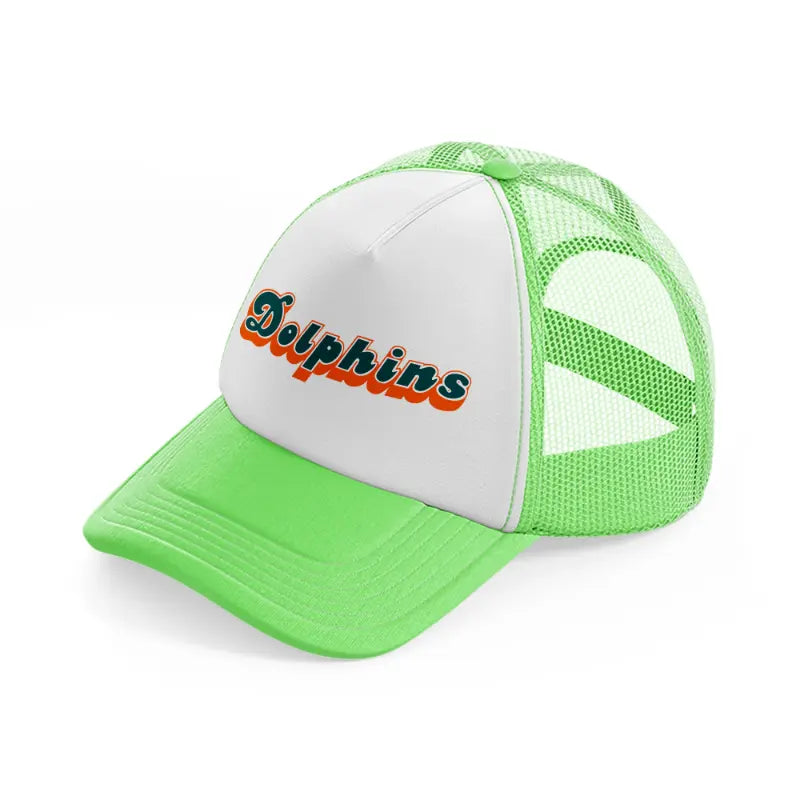 dolphins text-lime-green-trucker-hat