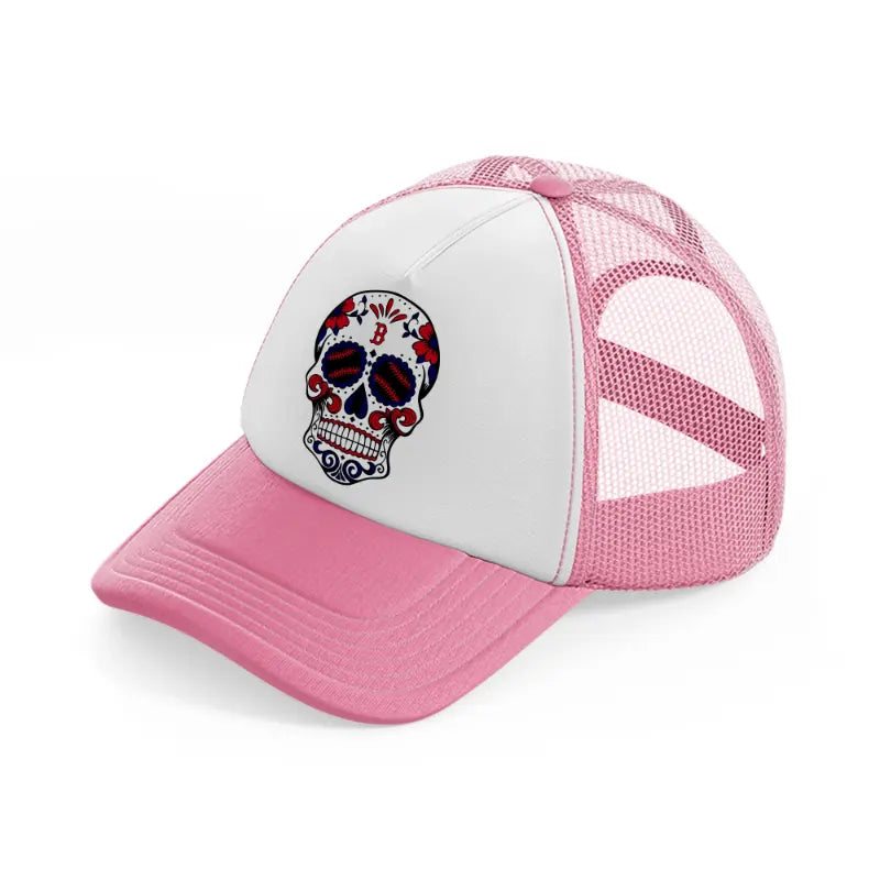 boston red sox skull-pink-and-white-trucker-hat