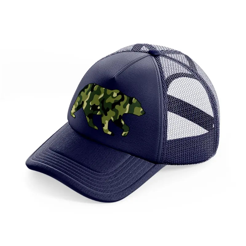 camo bear navy blue trucker hat