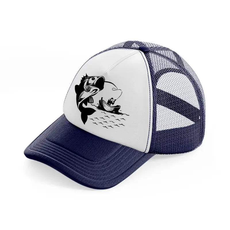 fishing a fish-navy-blue-and-white-trucker-hat