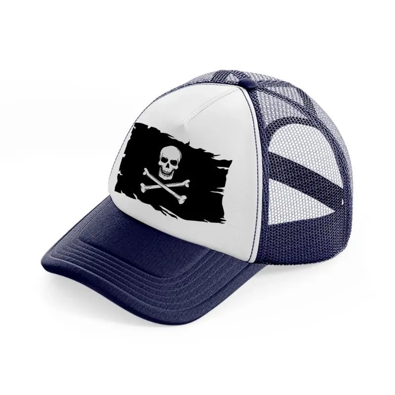 pirate flag-navy-blue-and-white-trucker-hat