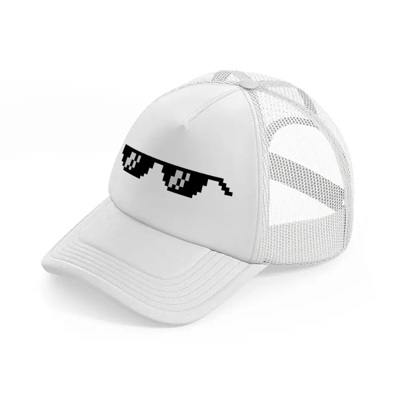 sunglasses white trucker hat