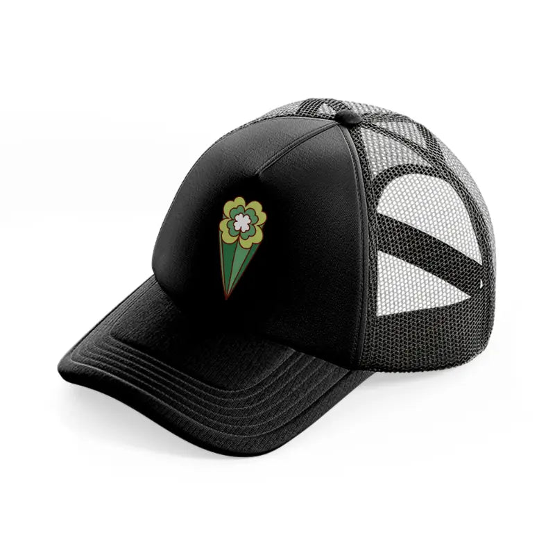 clover symbol black trucker hat