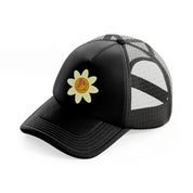 weird flower smiley black trucker hat