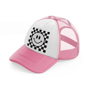 delighted face-pink-and-white-trucker-hat