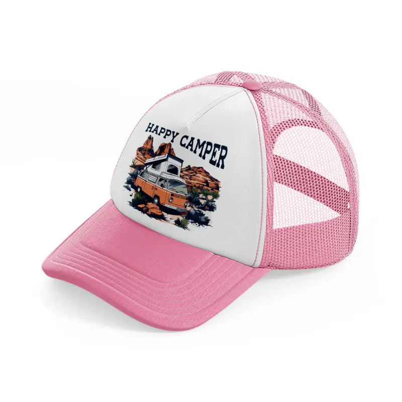 happy camper-pink-and-white-trucker-hat